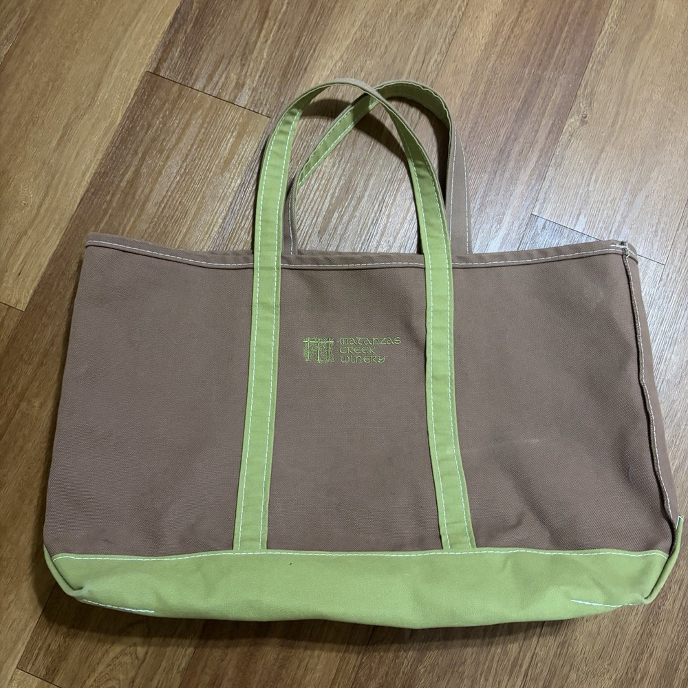Vintage LL BEAN X-Large BOAT and TOTE Canvas BAG Huge Carry-All Brown/Green Logo